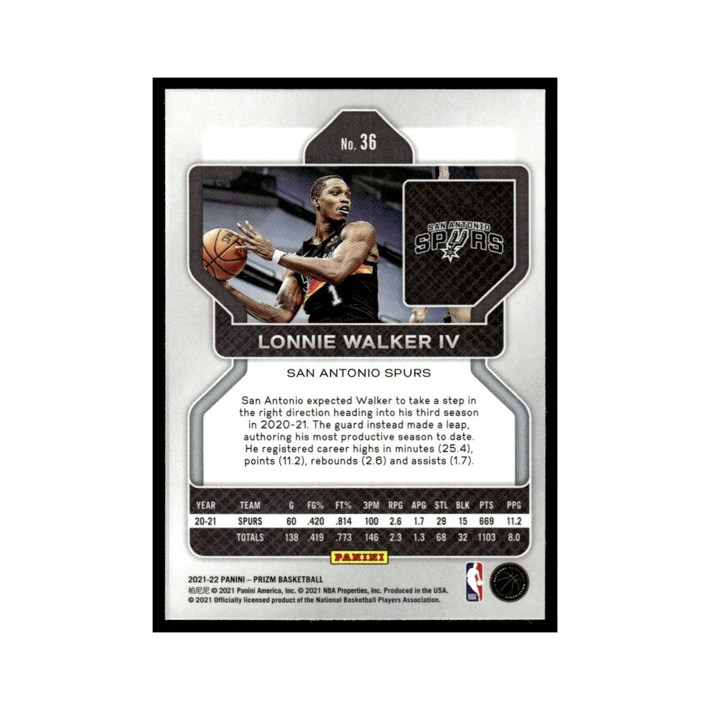 Lonnie Walker IV 2021 Panini Prizm #36 San Antonio Spurs Basketball Card NM