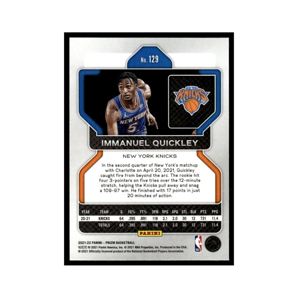 Immanuel Quickley 2021 Panini Prizm #129 New York Knicks Basketball Card NM