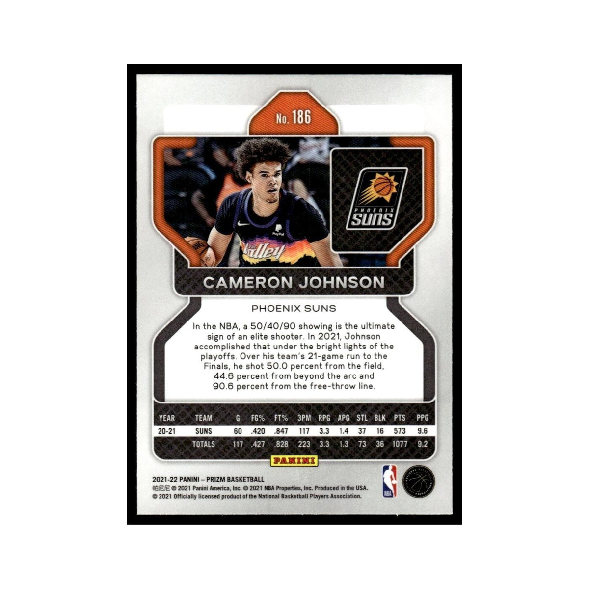 Cameron Johnson 2021 Panini Prizm #186 Phoenix Suns Basketball Card NM