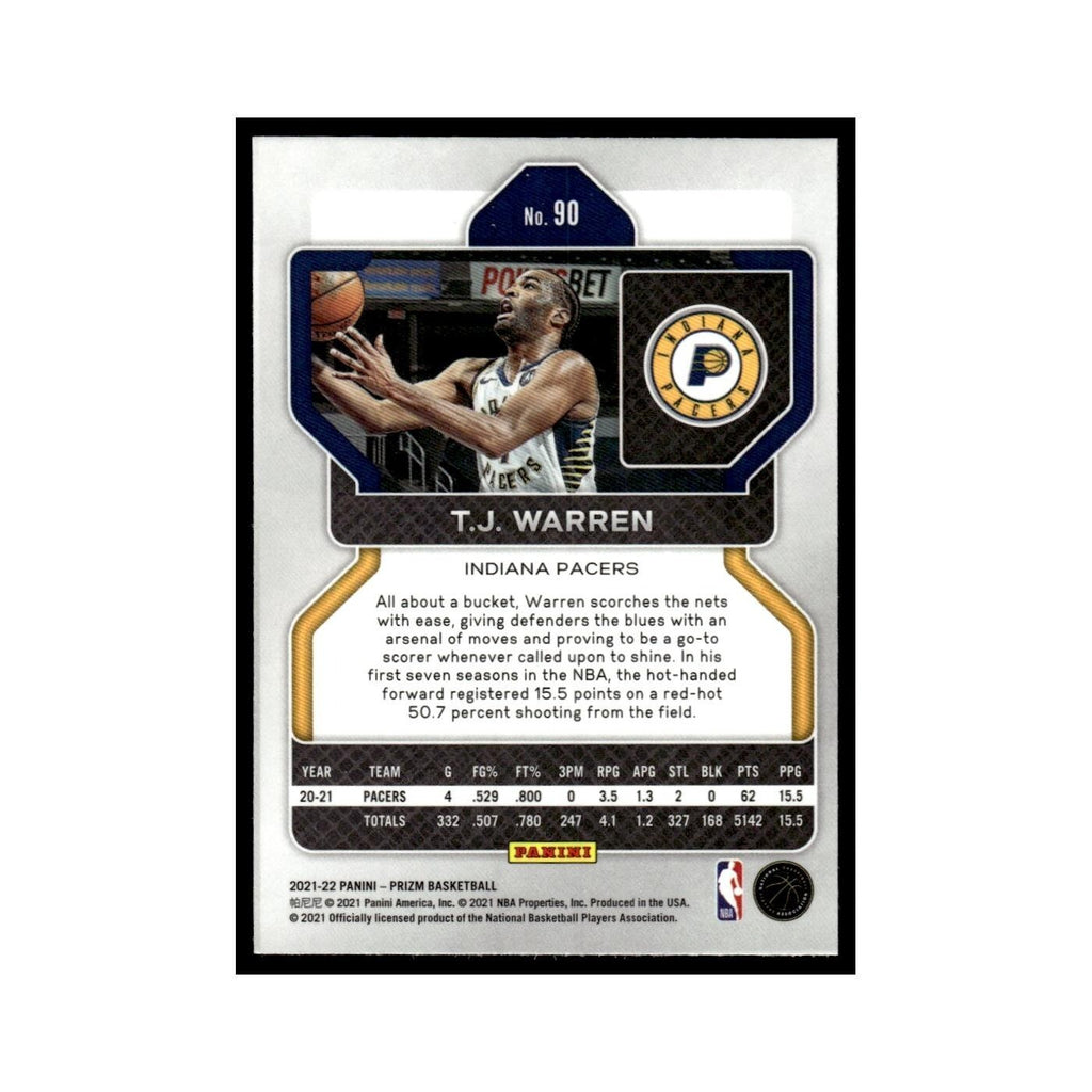 T.J. Warren 2021 Panini Prizm #90 Indiana Pacers Basketball Card NM