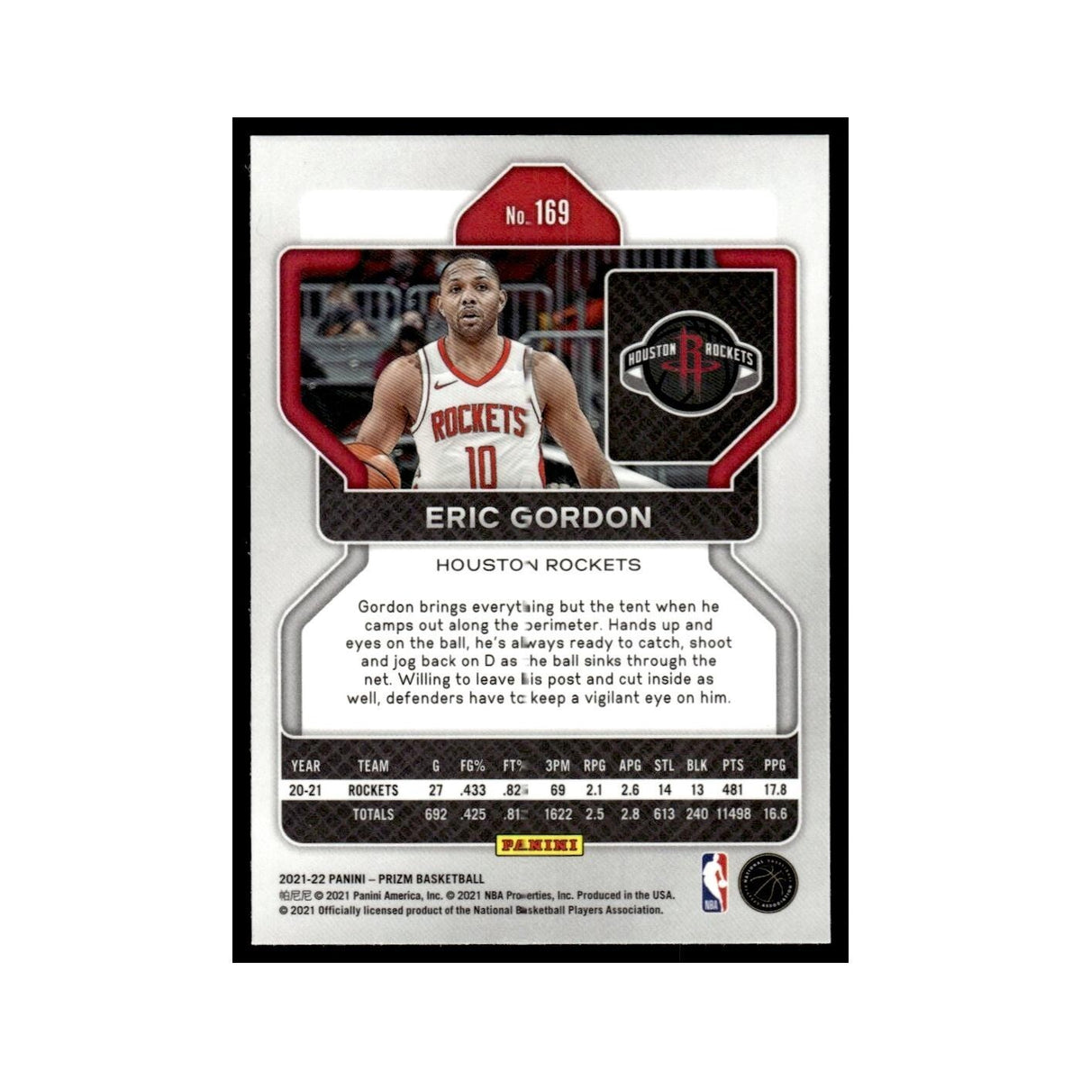 Eric Gordon 2021 Panini Prizm #169 Houston Rockets Basketball Card NM