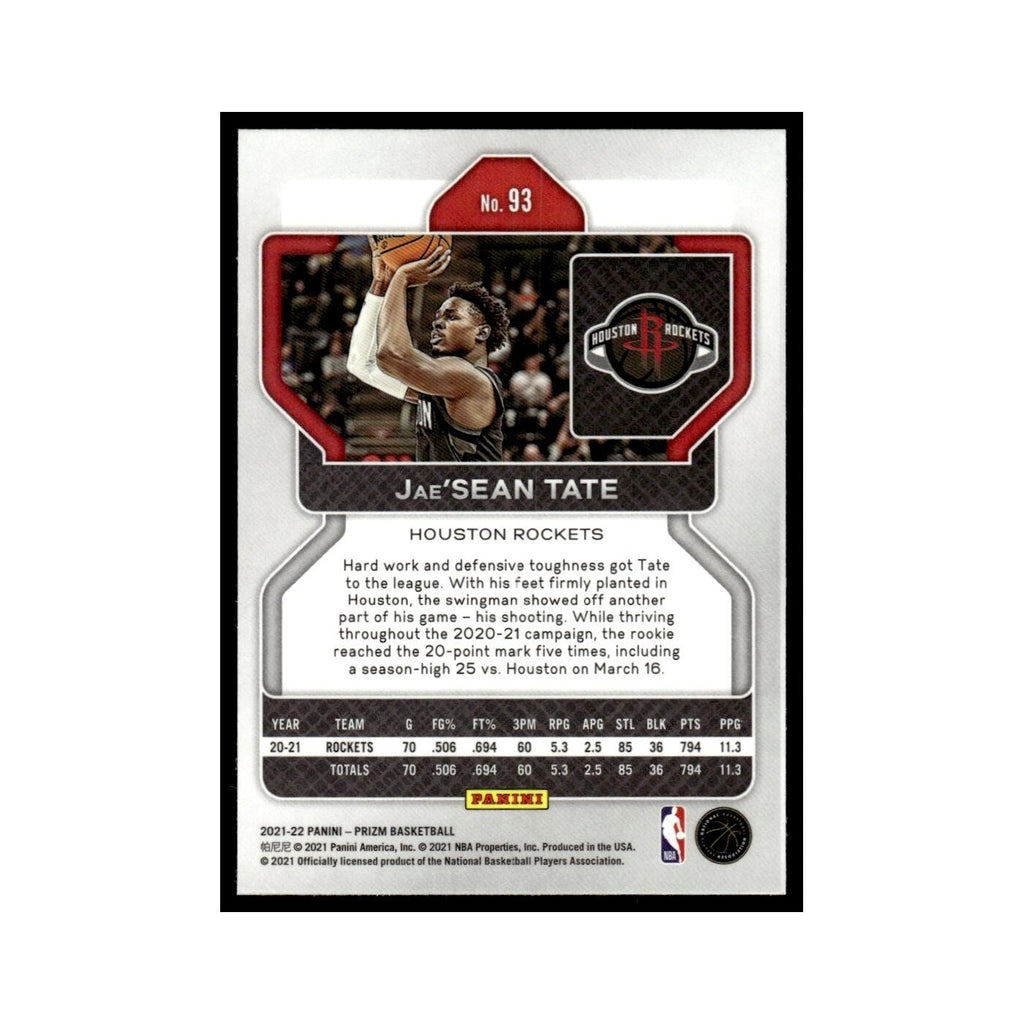 Jae'Sean Tate 2021 Panini Prizm #93 Houston Rockets Basketball Card NM