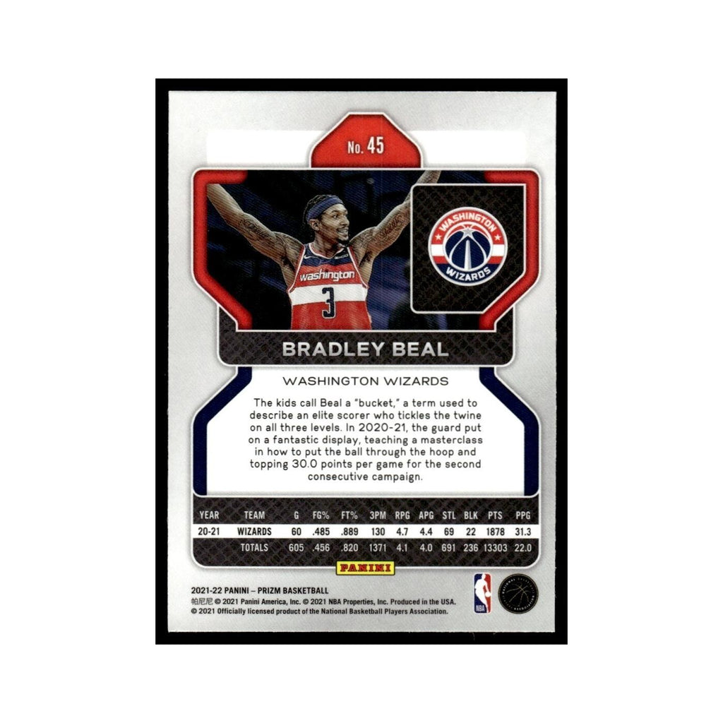 Bradley Beal 2021 Panini Prizm #45 Washington Wizards Basketball Card NM
