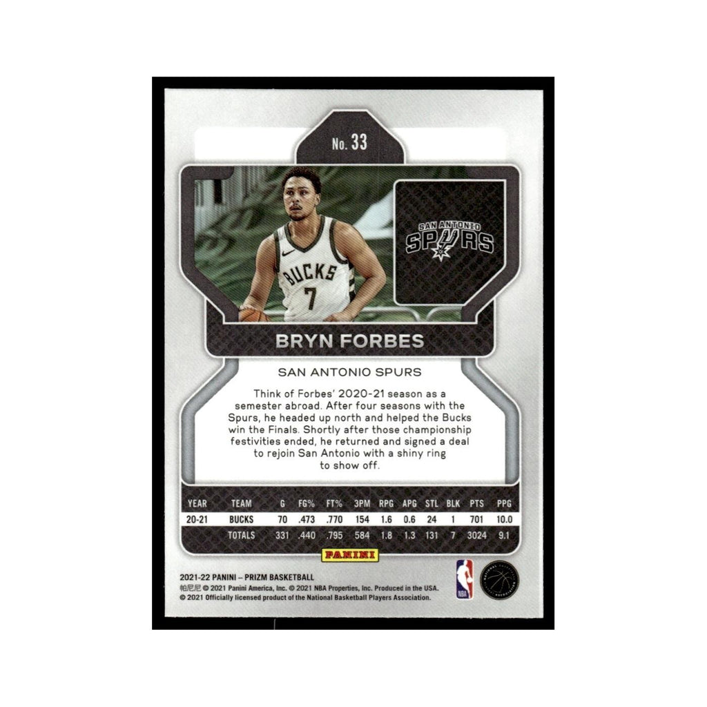 Bryn Forbes 2021 Panini Prizm #33 San Antonio Spurs Basketball Card NM
