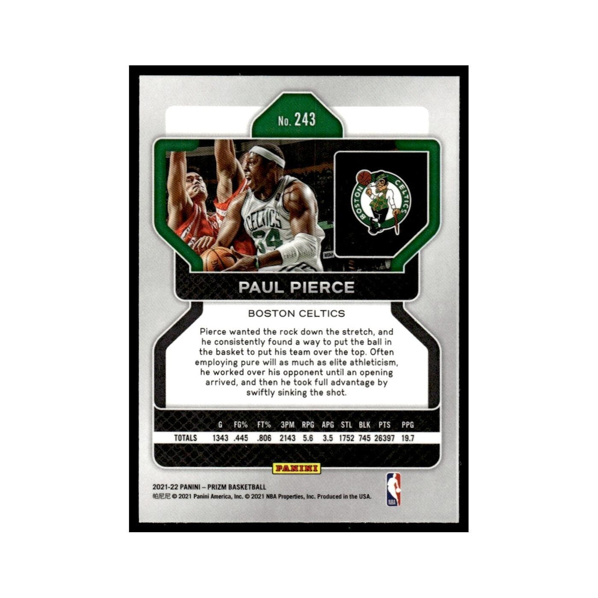 Paul Pierce 2021 Panini Prizm #243 Boston Celtics Basketball Card NM