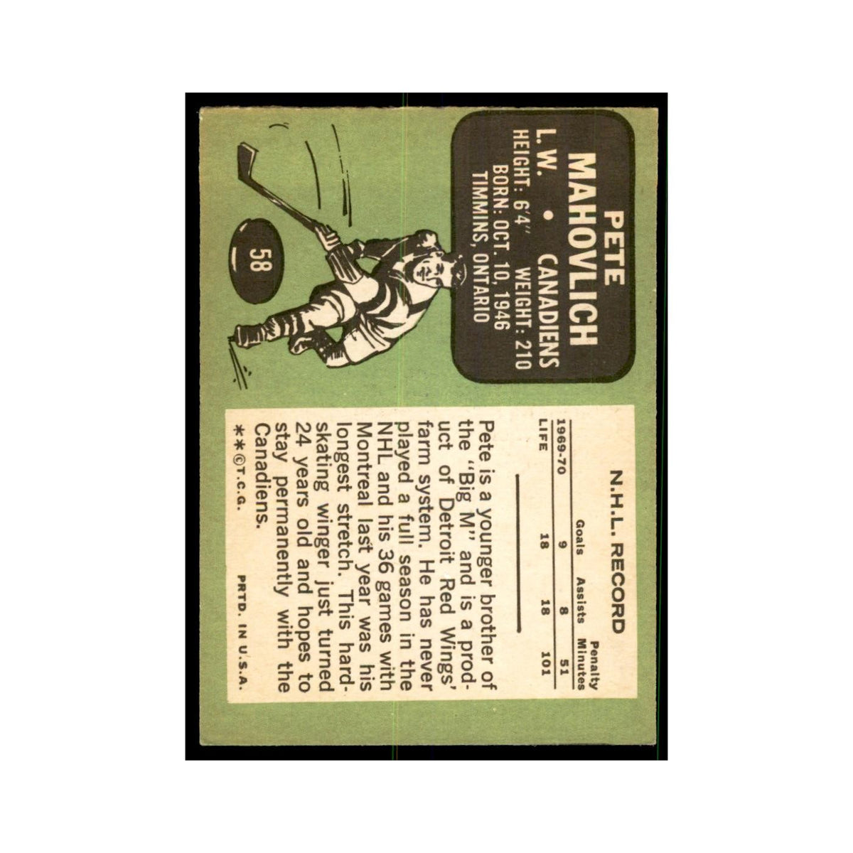 1970 Topps Pete Mahovlich Montreal Canadiens #58