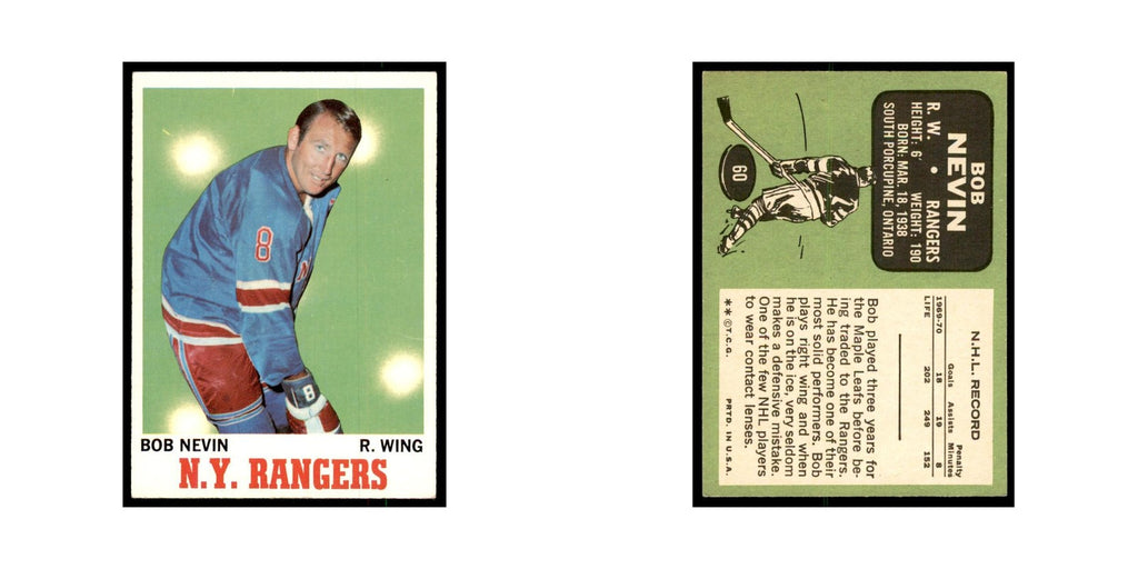1970 Topps Bob Nevin New York Rangers #60