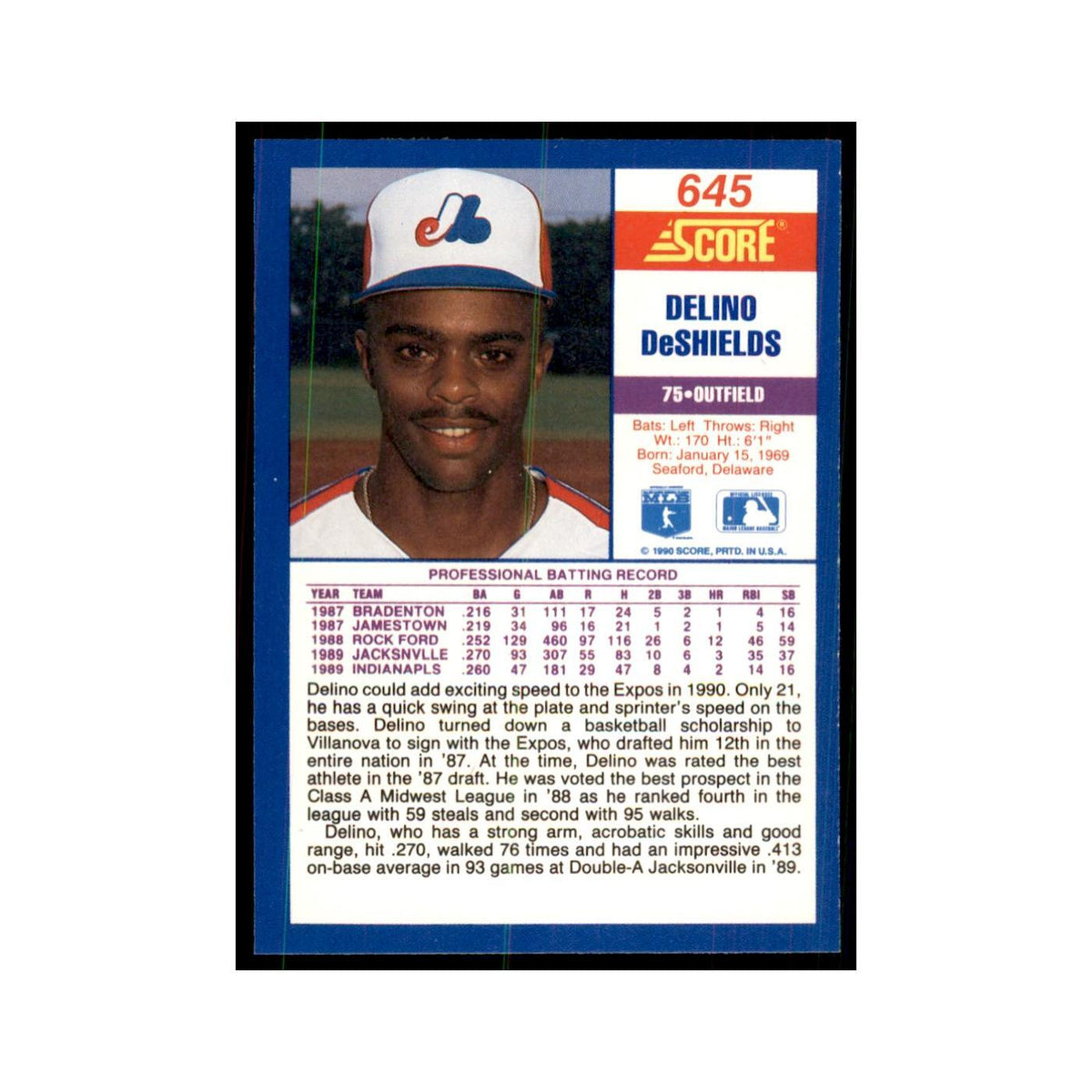 1990 Score Delino DeShields RC Baseball Cards #645