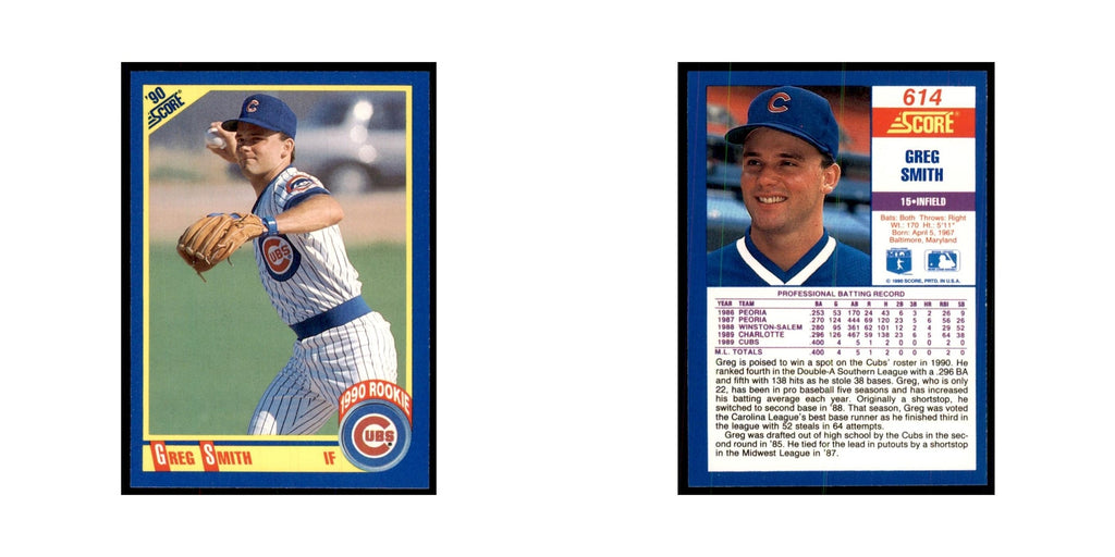 1990 Score Greg Smith RC Baseball Cards #614