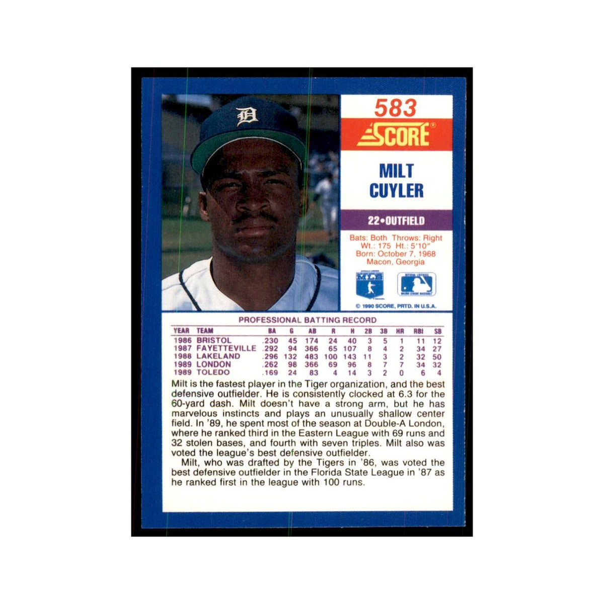 1990 Score Milt Cuyler RC Baseball Cards #583
