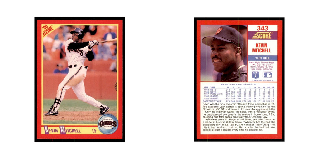 1990 Score Kevin Mitchell Baseball Cards #343