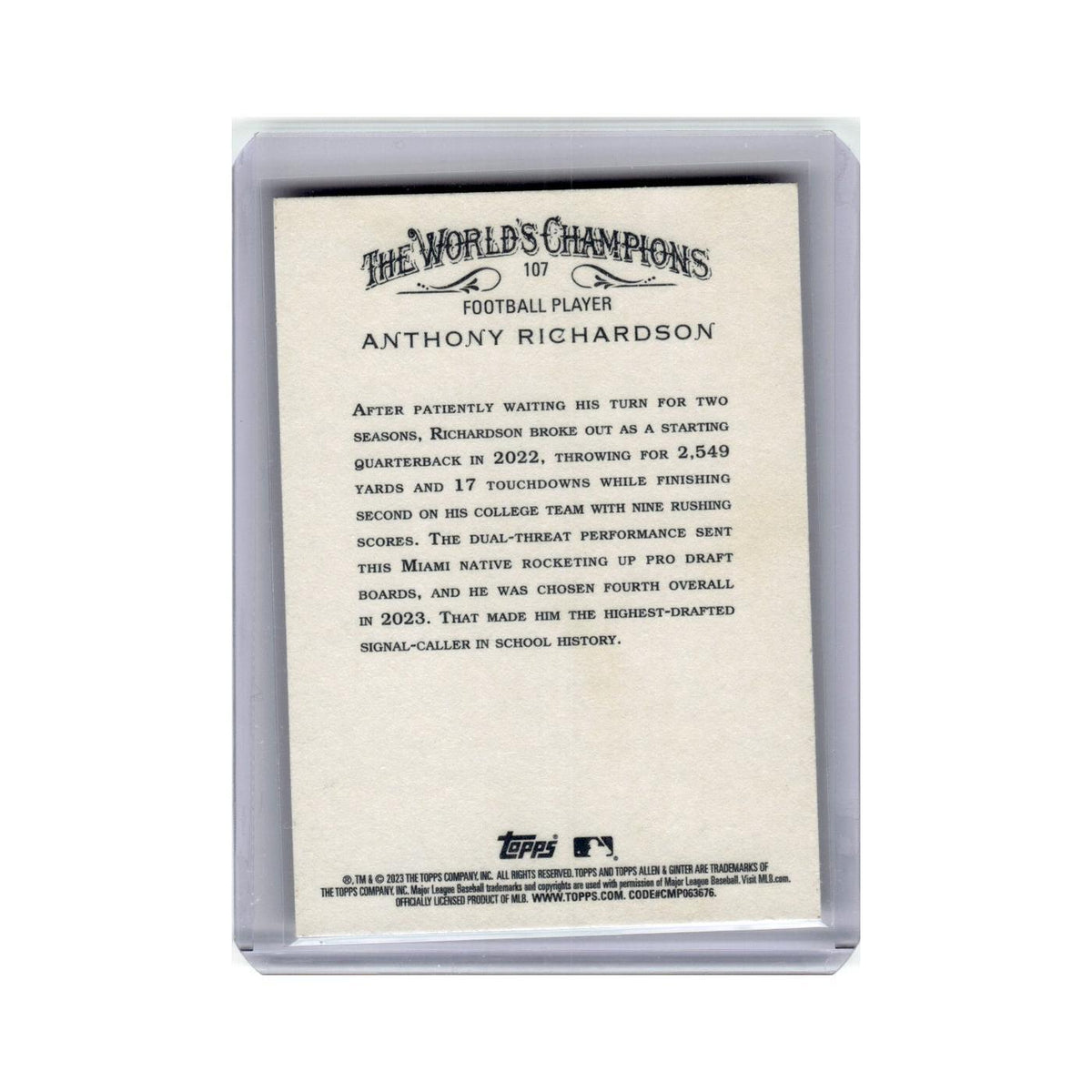 Anthony Richardson 2023 Topps Allen Ginter #107 Football Card NM