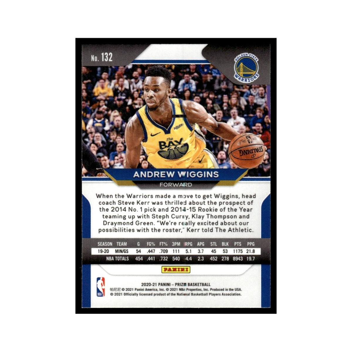 Andrew Wiggins 2020 Panini Prizm #132 Golden State Warriors Basketball Card NM