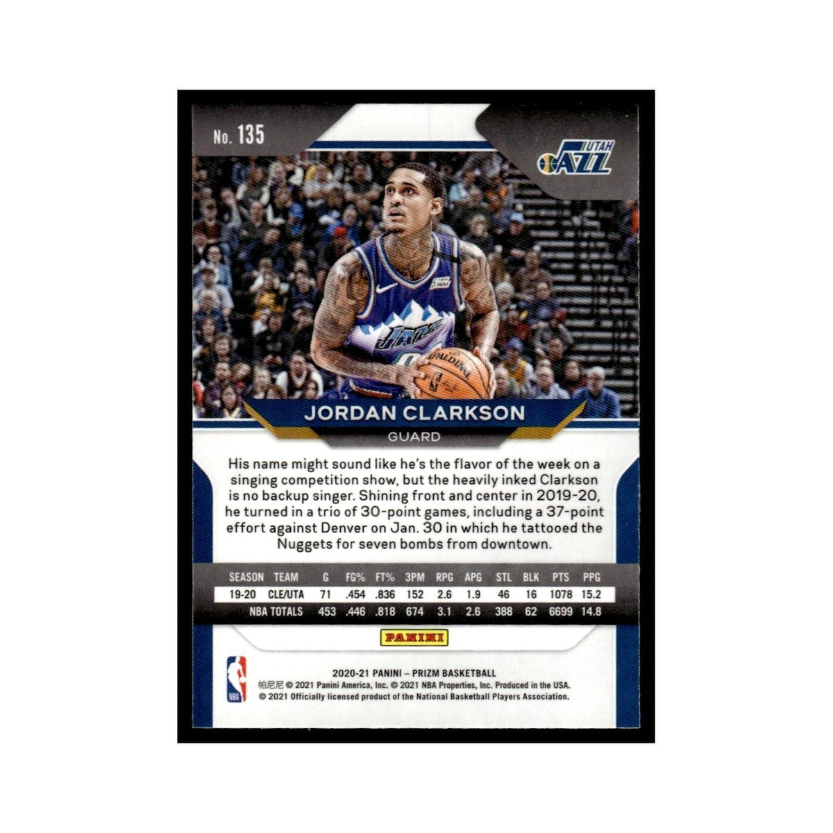 Jordan Clarkson 2020 Panini Prizm #135 Utah Jazz Basketball Card NM