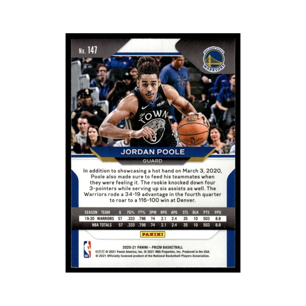 Jordan Poole 2020 Panini Prizm #147 Golden State Warriors Basketball Card NM