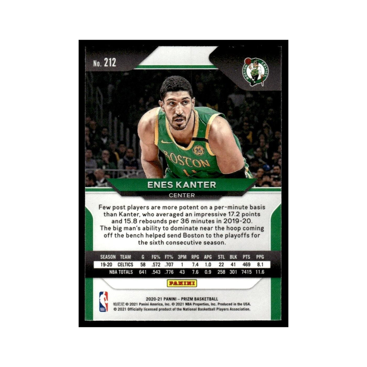 Enes Kanter 2020 Panini Prizm #212 Boston Celtics Basketball Card NM