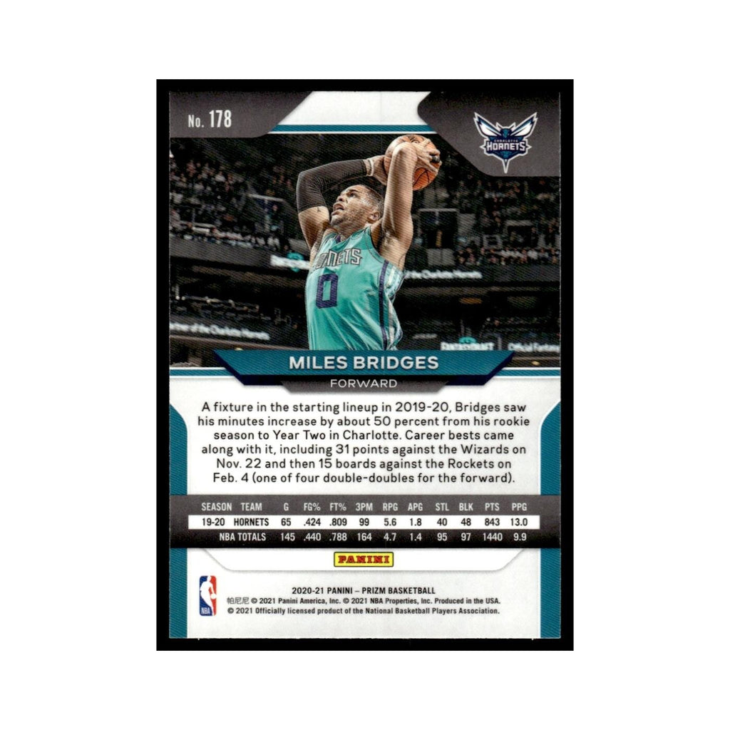 Miles Bridges 2020 Panini Prizm #178 Charlotte Hornets Basketball Card NM