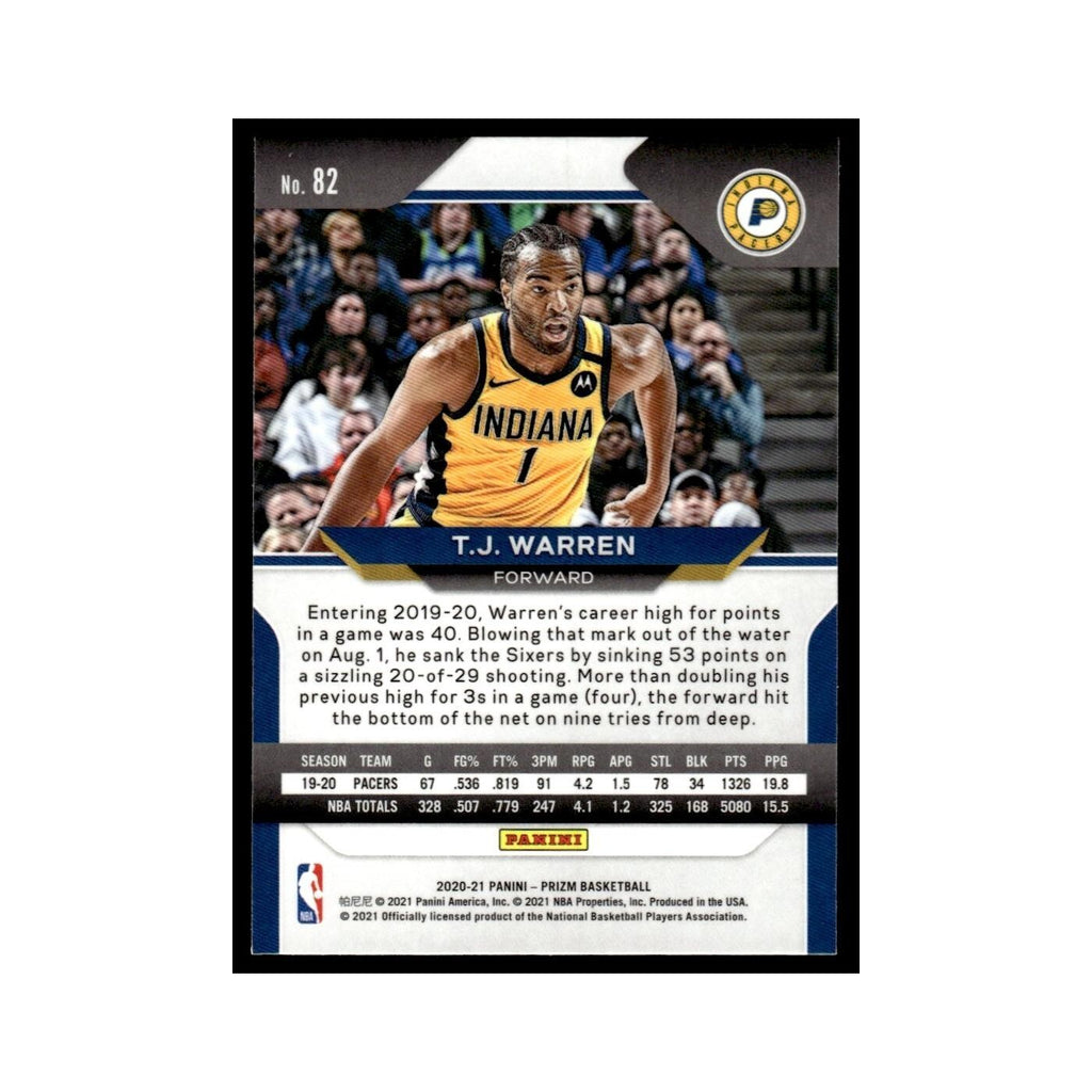 T.J. Warren 2020 Panini Prizm #82 Indiana Pacers Basketball Card NM