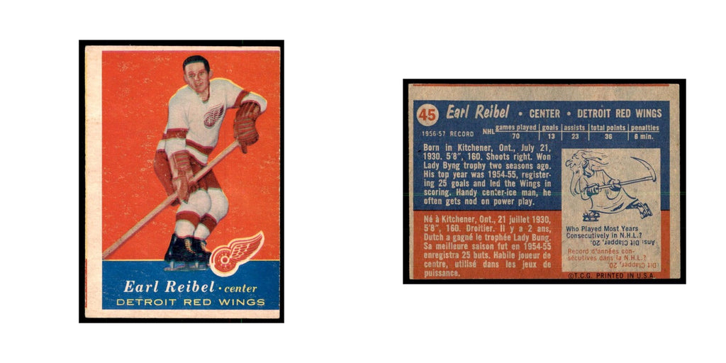 1957 Topps Earl Reibel Detroit Red Wings #45
