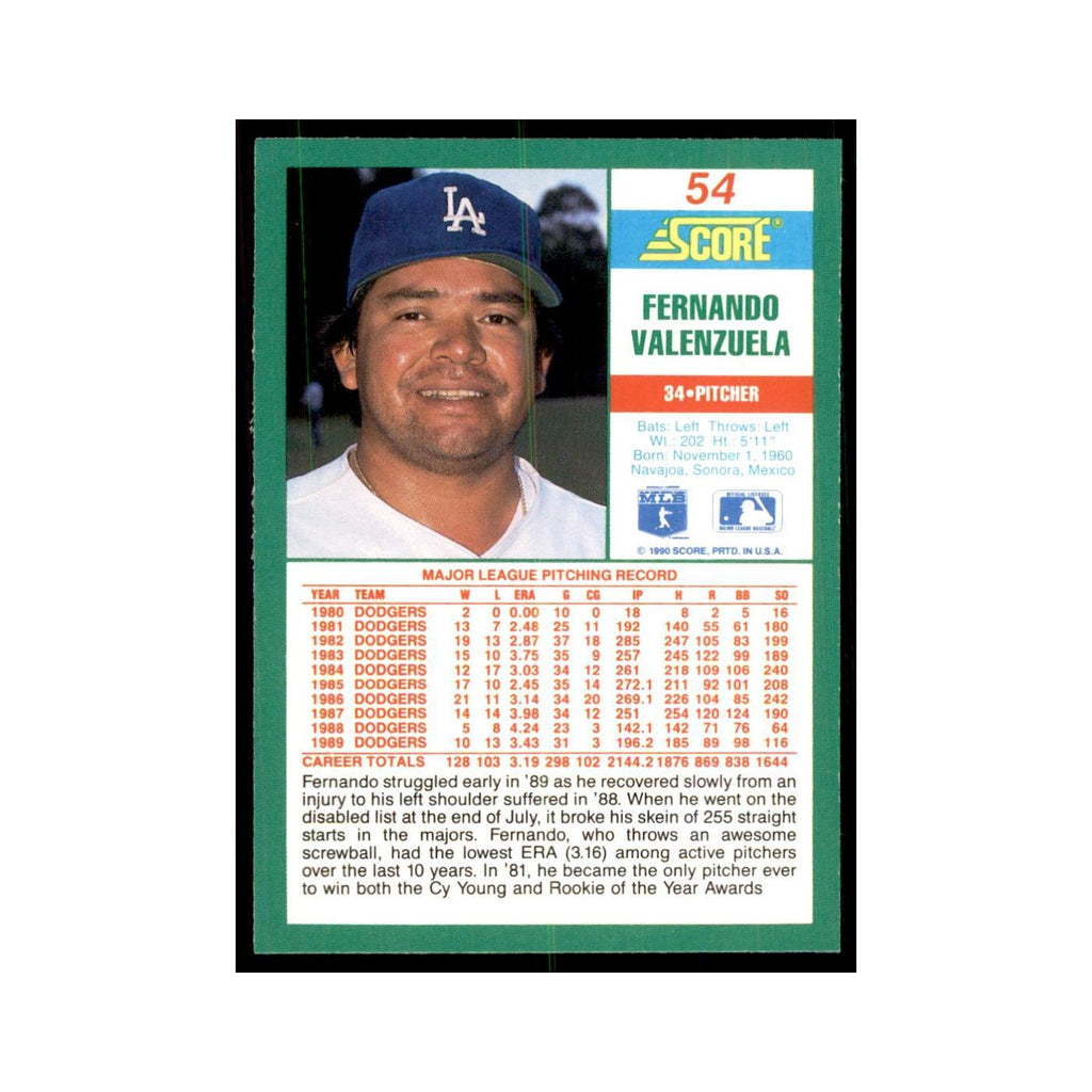 1990 Score Fernando Valenzuela Baseball Cards #54
