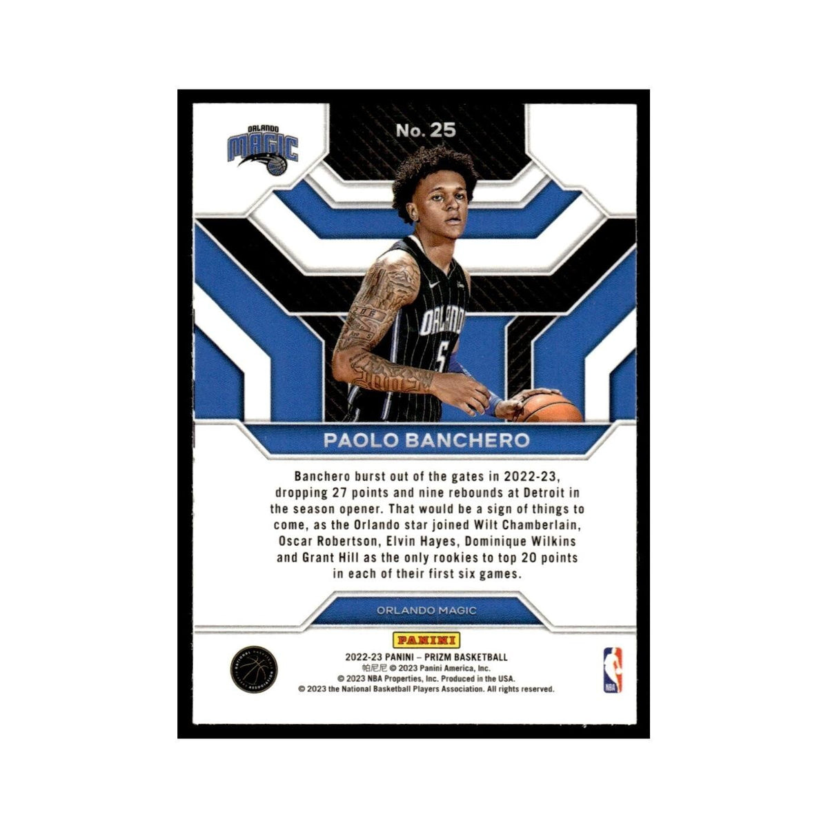 Paolo Banchero 2022 Panini Prizm #25 Orlando Magic Basketball Card NM