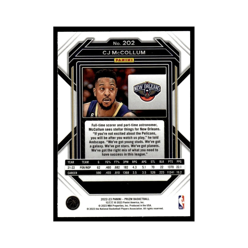 CJ McCollum 2022 Panini Prizm #202 New Orleans Pelicans Basketball Card NM