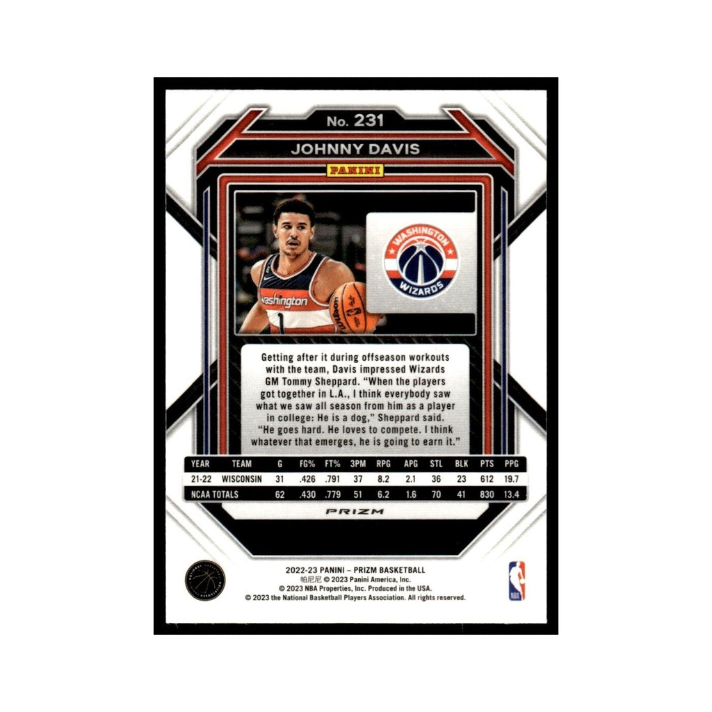 Johnny Davis Rookie 2022 Panini Prizm Silver #231 Washington Wizards NM