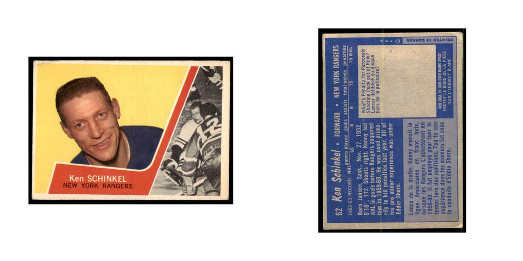 1963 Topps Ken Schinkel New York Rangers #62