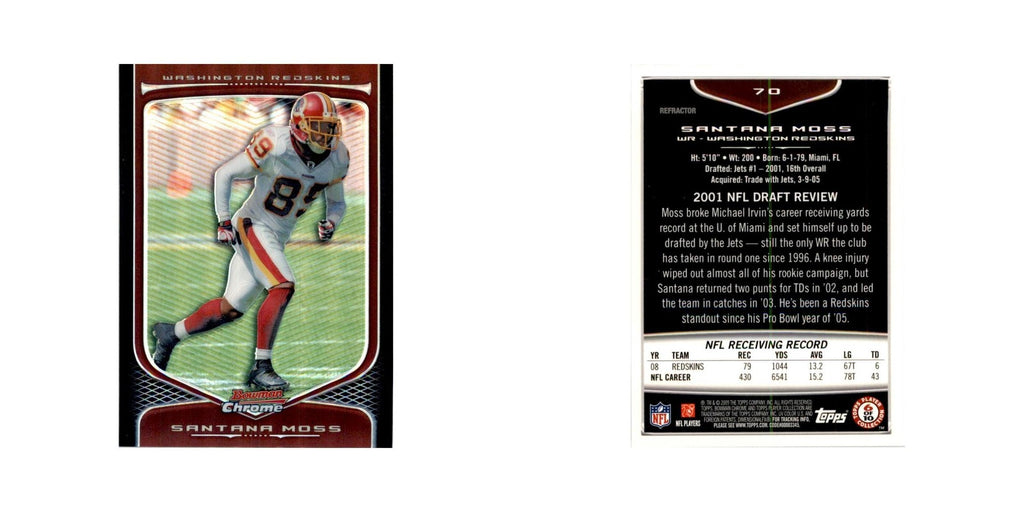 2009 Bowman Refractors Santana Moss Football Cards #70