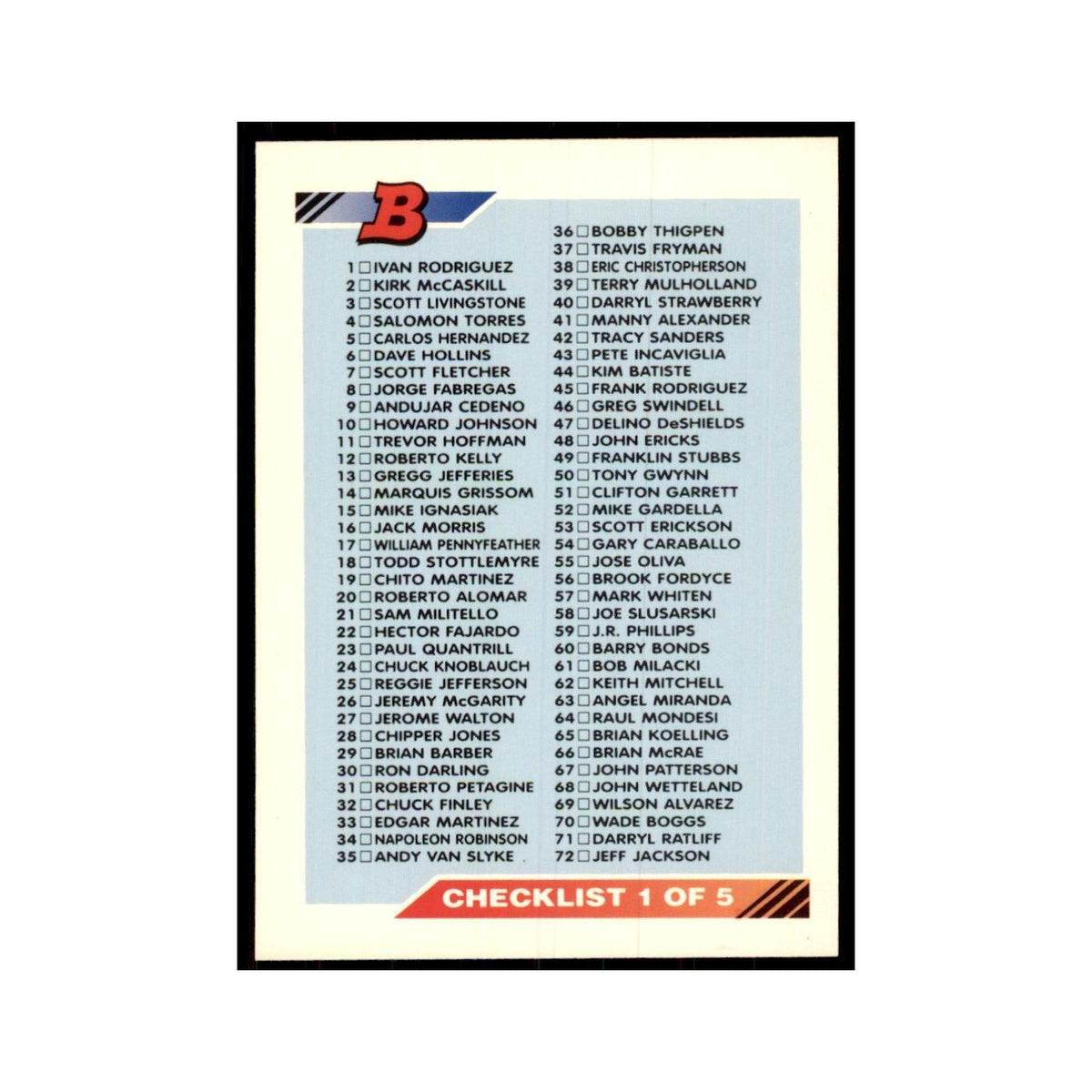 1992 Bowman Checklist 1-141 Baseball Cards #701