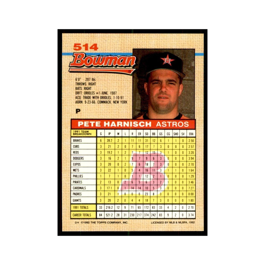 1992 Bowman Pete Harnisch Baseball Cards #514