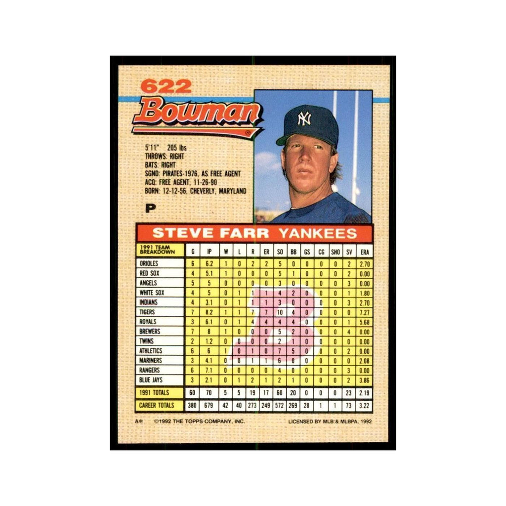 1992 Bowman Steve Farr Baseball Cards #622