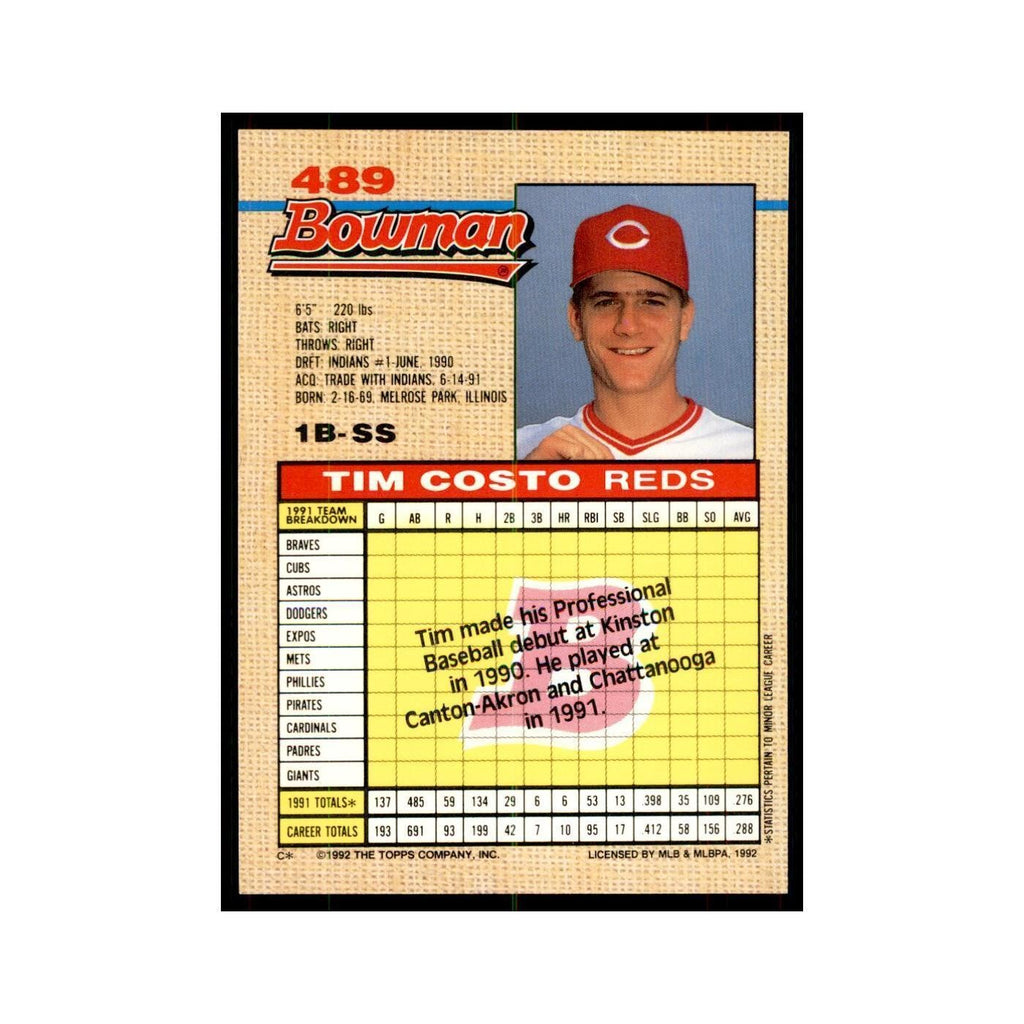 1992 Bowman Tim Costo Baseball Cards #489