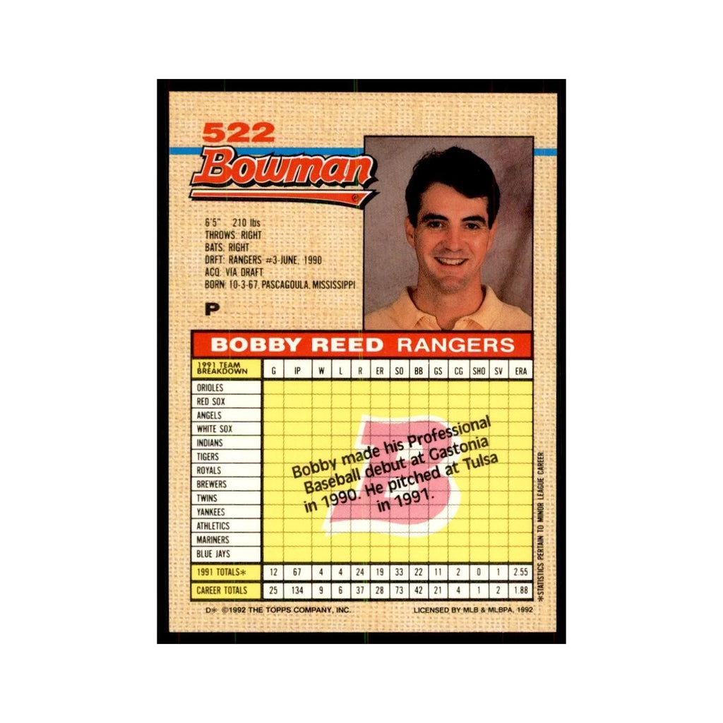 1992 Bowman Bobby Reed Baseball Cards #522