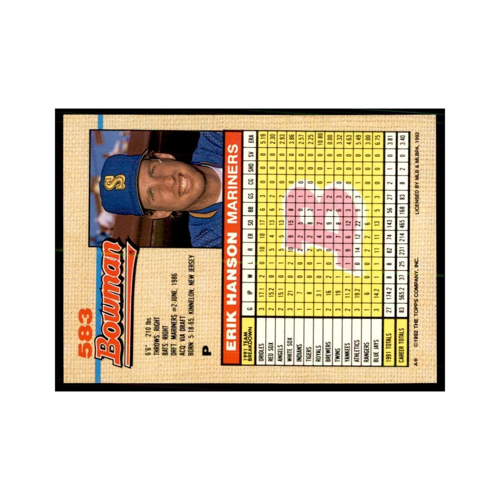 1992 Bowman Erik Hanson Baseball Cards #583