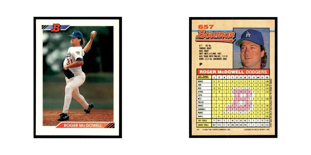 1992 Bowman Roger McDowell Baseball Cards #657