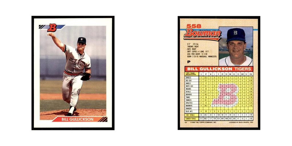 1992 Bowman Bill Gullickson Baseball Cards #558
