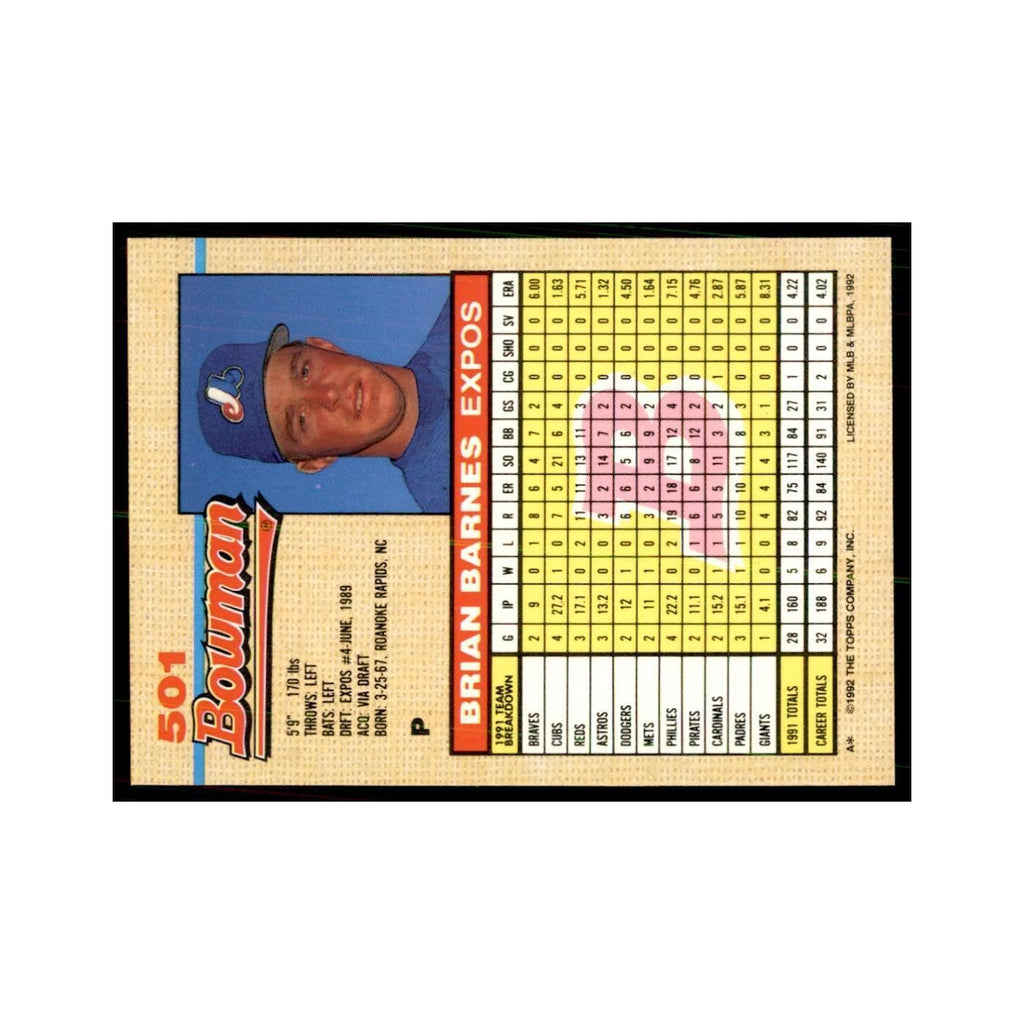 1992 Bowman Brian Barnes Baseball Cards #501