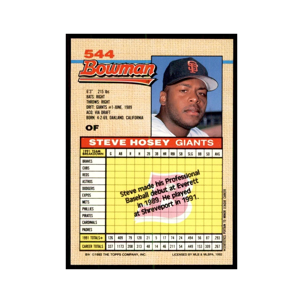 1992 Bowman Steve Hosey Baseball Cards #544