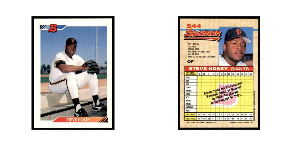 1992 Bowman Steve Hosey Baseball Cards #544