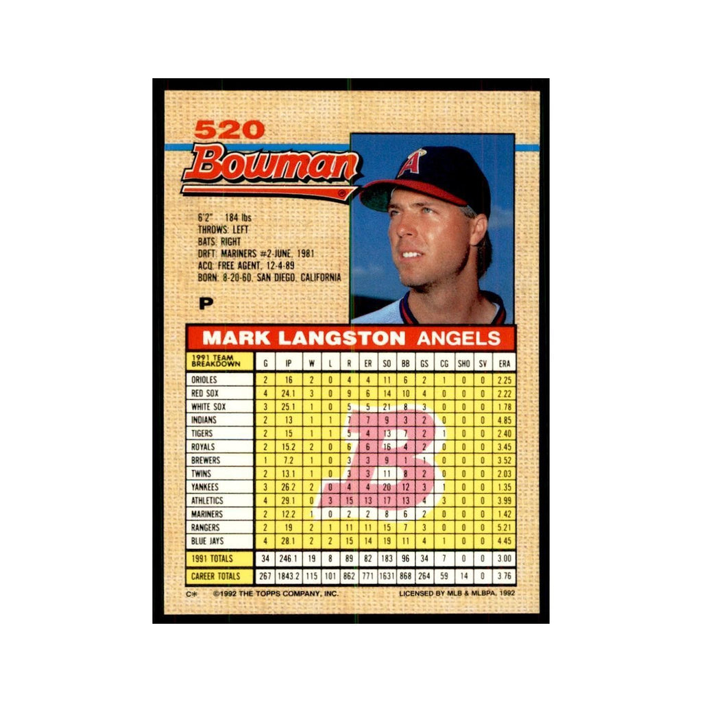 1992 Bowman Mark Langston Baseball Cards #520