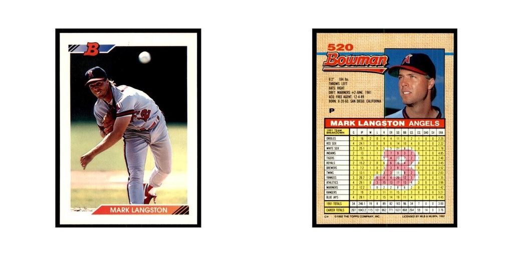 1992 Bowman Mark Langston Baseball Cards #520