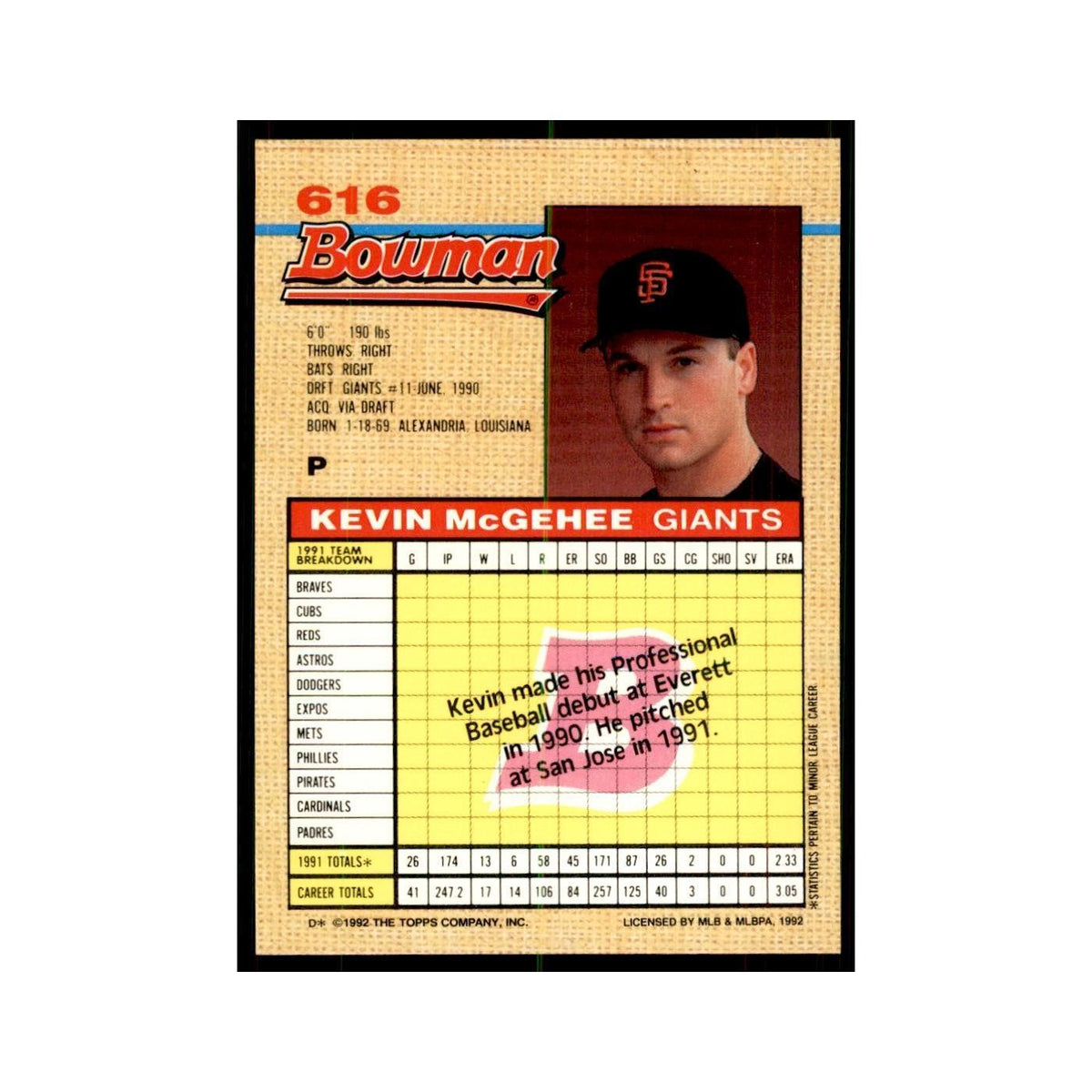 1992 Bowman Kevin McGehee Baseball Cards #616