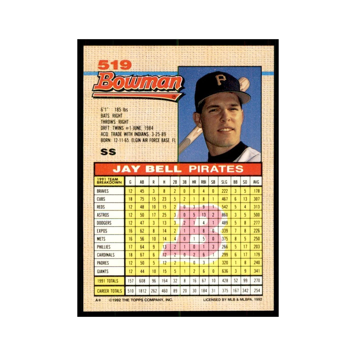 1992 Bowman Jay Bell Baseball Cards #519