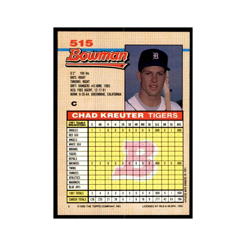 1992 Bowman Chad Kreuter Baseball Cards #515