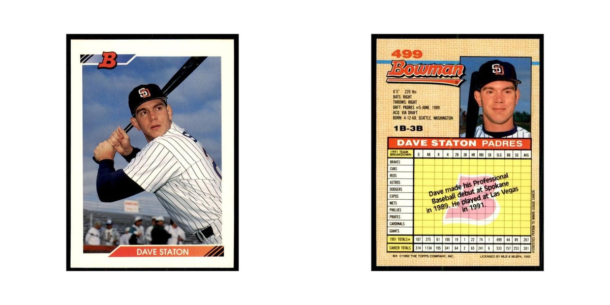 1992 Bowman Dave Staton Baseball Cards #499