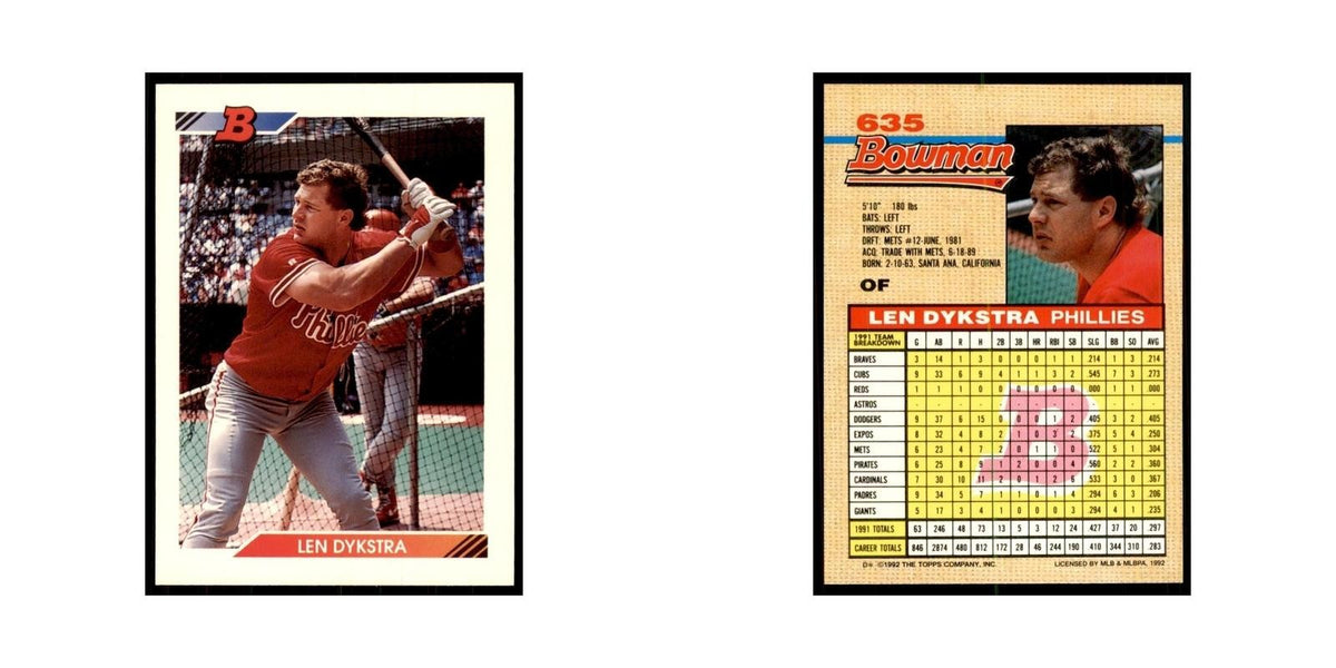 1992 Bowman Lenny Dykstra Baseball Cards #635