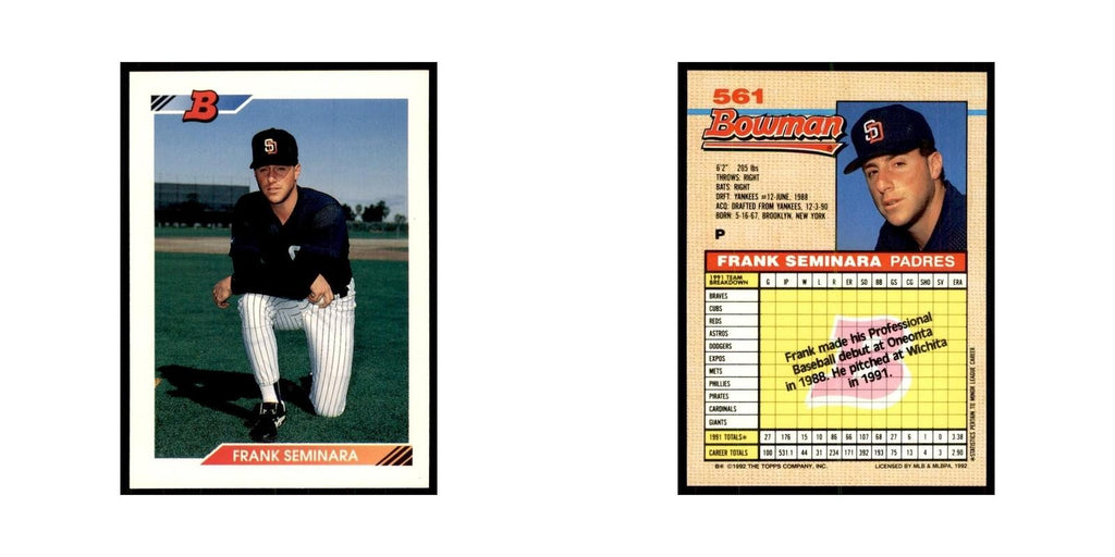 1992 Bowman Frank Seminara Baseball Cards #561