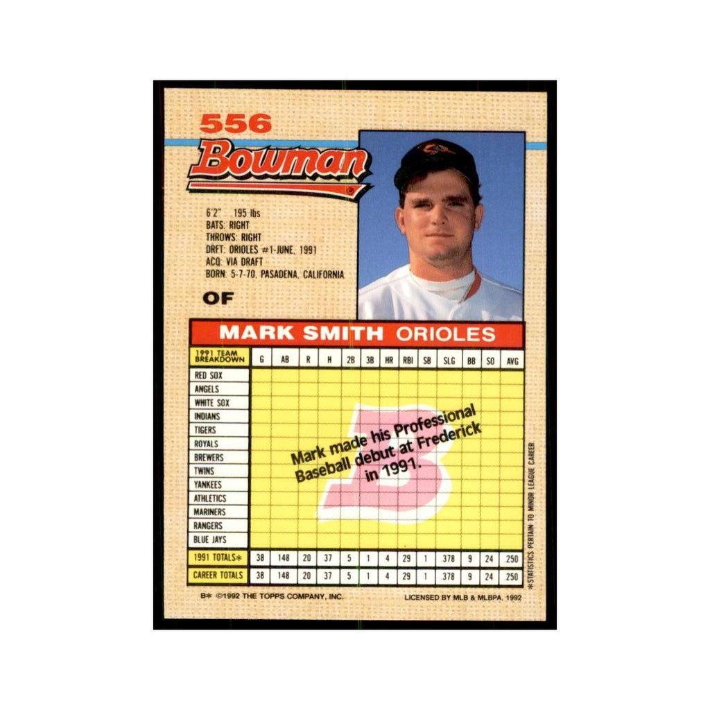 1992 Bowman Mark Smith Baseball Cards #556