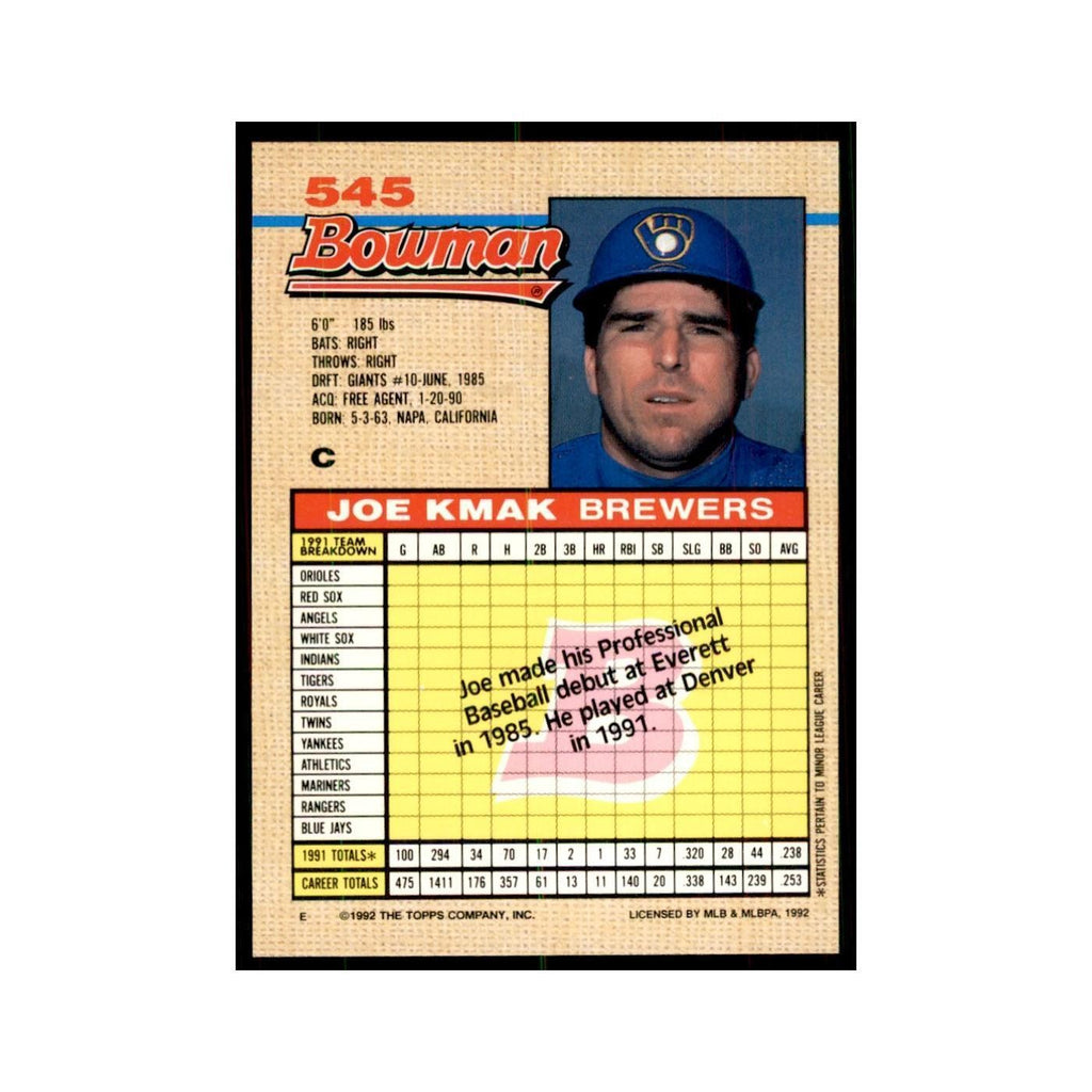 1992 Bowman Joe Kmak Baseball Cards #545